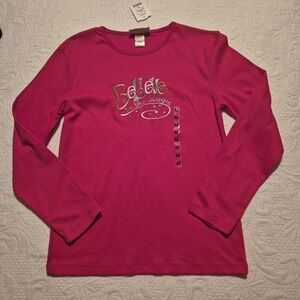 M & C Sportswear women's size Medium red long sleeve Christmas holiday shirt NEW
